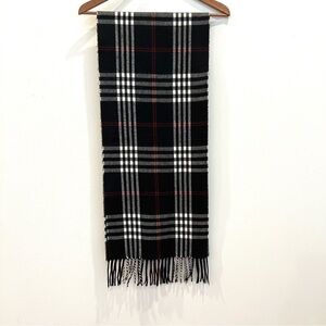 Lambswool Scarf Wool Made In Italy Fringe Black White Red Plaid Classic